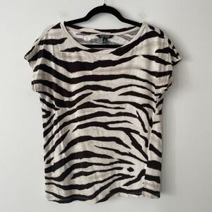 Ralph Lauren Animal Zebra Print Top Size M Stretch Knit Old Money Western Boho